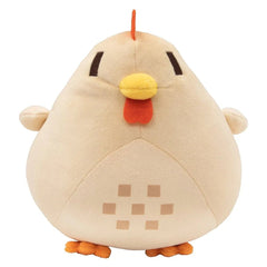 Plush toy of a cartoon chicken with a white background