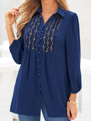 Blouse Women Long Shirt Turndown Collar Long Sleeve Embroidered Solid Casual Spring Summer Fashion Top