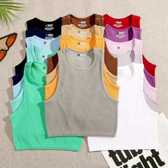 Crop Top Women Solid Basic Seamless Rib-Knit Sleeveless Elastic Casual Streetwear Tank Vest Top