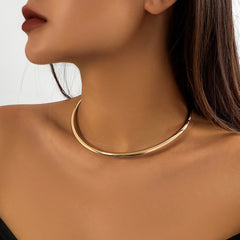 Choker Necklace Women Smooth Metal Round Simple Gold Collar Minimalist Party Jewelry Gift Accessories