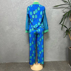 Pant Set Women 2-Piece Stripe Print Casual Top Pants Matching Contemporary Design Suit Outfit