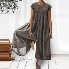 Cotton Linen Wide Leg Jumpsuit Women Vintage Ruched Short Sleeve Elegant Casual Spring Summer