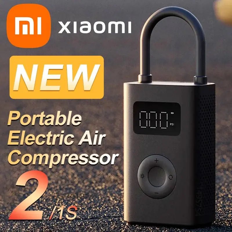 Xiaomi portable electric air compressor with digital display on a dark background