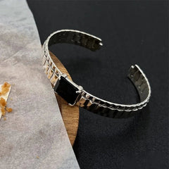 Cuff Bracelet Women Black Zirconia Vintage Handmade Couples Fashion Birthday Party Jewelry Gift