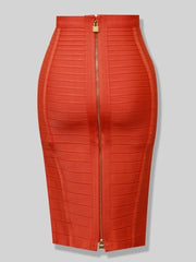 Bandage Pencil Midi Skirt Women Zipper Detail 16 Color Bodycon Stretch Elegant Office Fashion