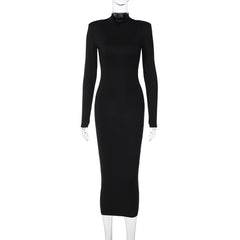 Long Sleeve Bodycon Midi Dress Women Black Elegant Party Casual Chic Fashion Dress