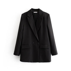Double Breasted Blazer Women Chic Vintage Stylish Office Elegant Casual Fashion Jacket