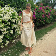 Skirt Set Women 2-Piece Crop Top Ruffle Beach Holiday Casual Summer Vacation Outfit Matching Set