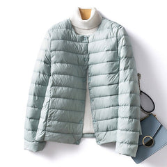 Down Puffer Jacket Women Ultra Light 90% Duck Collarless O-Neck Warm Winter Outerwear Fashion