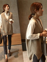Knit Sweater Vest Women V-Neck Girls Pullover Sleeveless Warm Oversized Casual Winter Fashion