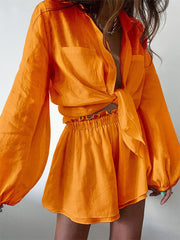 Boho Shorts & Blouse Set Women Loose Fit 2-Piece Casual Elegant Summer Fashion Outfit