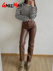 Faux Leather Pants Women Slim Fit Zipper Classic Vegan Pencil Trousers Chic Fashion