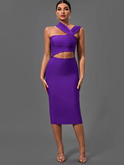 Bandage Dress for Women Purple Bodycon Dress Evening Party Elegant Sexy Cut Out Midi Dress Clubwear Outfit Party Dress