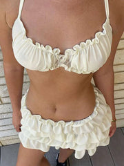 Skirt Set Women 2-Piece Ruffle Crop Camisole Top Pleated Skirt Beach Vacation Casual Summer Matching