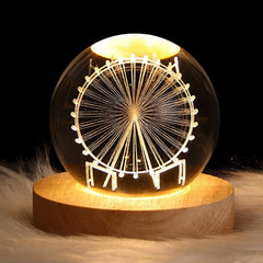 Crystal Ball 3D LED Night Light Astronomical Planets USB Rechargeable Bedside Lamp Home Decor
