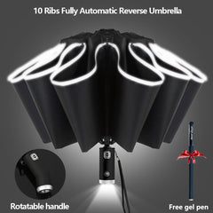 Reverse Folding Umbrella Automatic LED Flashlight Windproof Reflective UV Protection Rain Sun