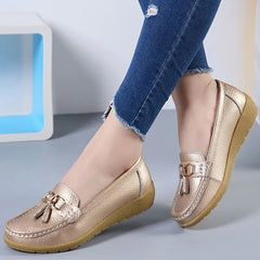 Loafers Women Low Heel Slip-On PU Leather Casual Comfortable Everyday Fashion Shoes
