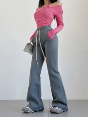 High Waist Flared Plush Sweatpants Women Elastic Casual Comfortable Winter Fashion Pants