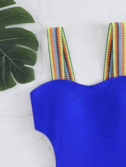 One-Piece Swimsuit Women Colorful Elastic Band Built-In Bra Pads Shapewear Beach Bathing Suit Swimwear