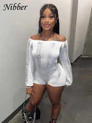 Romper Women Backless Distressed Sheer Skinny Playsuit Club Party Casual Fashion Jumpsuit