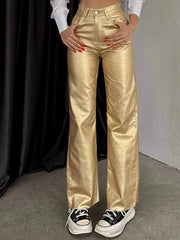 Metallic Straight Loose Fit Pants gold