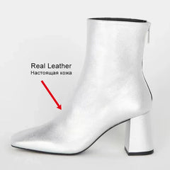Boots Women Genuine Leather Chunky High Heel Winter Variety Colors Casual Elegant Fashion Shoes