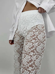 Lace Pants Women High Waist Sheer Wide Leg Baggy Hollow Out Straight Trousers Contemporary Fashion