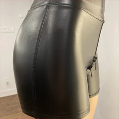 Black High Waist Plus Size Faux Leather Shorts Women Mini Bodycon Slim Fit Zipper Club Party Matte