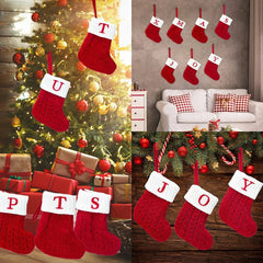 Christmas Stocking Knitted Snowflake Letter Monogram Holiday Decoration Stuffer Gift Home Decor