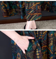 Silk Maxi Dress Women Elegant Hepburn Black Floral Mulberry Loose Waist Casual Fashion Dress