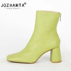 Boots Women Genuine Leather Chunky High Heel Winter Variety Colors Casual Elegant Fashion Shoes