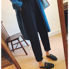 Women's Autumn Winter Warm Thick Pants High Waist Ankle-Length Chic Trousers