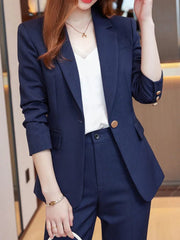 Pant Suit Women Elegant Business Slim Vintage Blazer 2-Piece Office Formal Attire Set