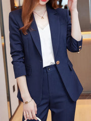 Women's Elegant Business Pant Suit Slim Vintage Office Blazer & Pant 2 Piece Set