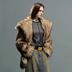 Faux Fur Coat Oversized Long High Collar Satin Lined Luxury Plush Winter Warm Fuzzy Jacket Women