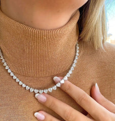 Tennis Necklace Women Heart Shaped Cubic Zirconia White Pink Choker Elegant Fine Jewelry Gift