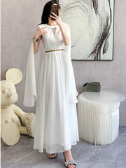 Maxi Dress Women Luxurious White Sleeveless High-End Vintage Elegant Evening Prom Wedding Guest Party