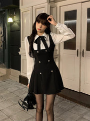 Faux 2-Piece Mini Dress Women Elegant Short A-Line Party Casual Chic Fashion Dress