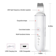 Facial Skin Scrubber Ultrasonic Rechargeable Vibration Spatula Blackhead Remover Deep Cleansing Tightening