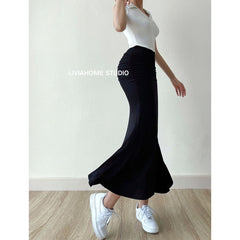 High Waist Fishtail Pleated Maxi Skirt Women Long Elegant Casual Party Fashion Skirt