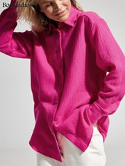 Long Sleeve Cotton Shirt Women Loose Casual Fashionable Everyday Spring Autumn Fashion Top