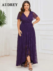 Elegant Plus Size Lace Dress for Women V-Neck Sexy Evening Party Long Dresses Prom Wedding Guest Dress