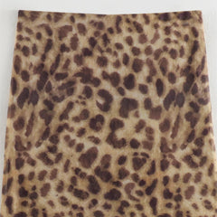 Leopard Print Midi Skirt High Waist Elastic Animal Print A-Line Long Skirt Women Casual Chic