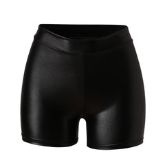Sexy Faux Leather Dance/Nightclub Shorts High Waist Stretchy Slim Hip Shorts for Women