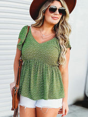 Woman Plus Size V Neck Short Sleeve Floral Print T-Shirt Blouse