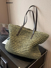 Straw Tote Bag Women Woven Large Capacity Casual Designer Inspired Shoulder Handbag Purse Fashion