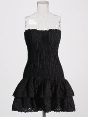 Strapless Layered Hem Mini Dress Women Elegant Casual Party Chic Fashion Dress