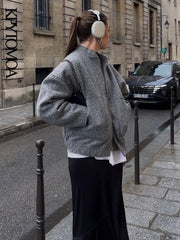Oversized Bomber Jacket Women Solid Chic 15 Colors Casual Contemporary Outerwear Fashion Coat