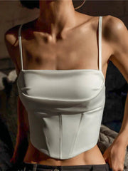 Tank Top Women Spaghetti Strap Backless Bandage Skinny Lace-Up Crop Elegant Party Spring Summer Cami