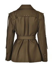 Blazer Women Brown Belted Lapel Loose Fit Chic Contemporary Jacket Spring Autumn Outerwear
